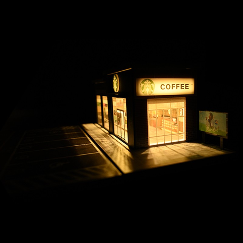 US Diorama 1/64 Diecast Garage Model LED Lighting Parking Lot Scene Display Case