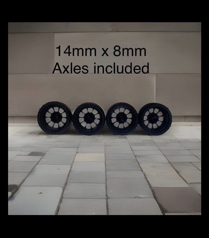 1/64 wheels for lifted 4×4 off-road Diecast trucks 14mm x 8mm wide with axle