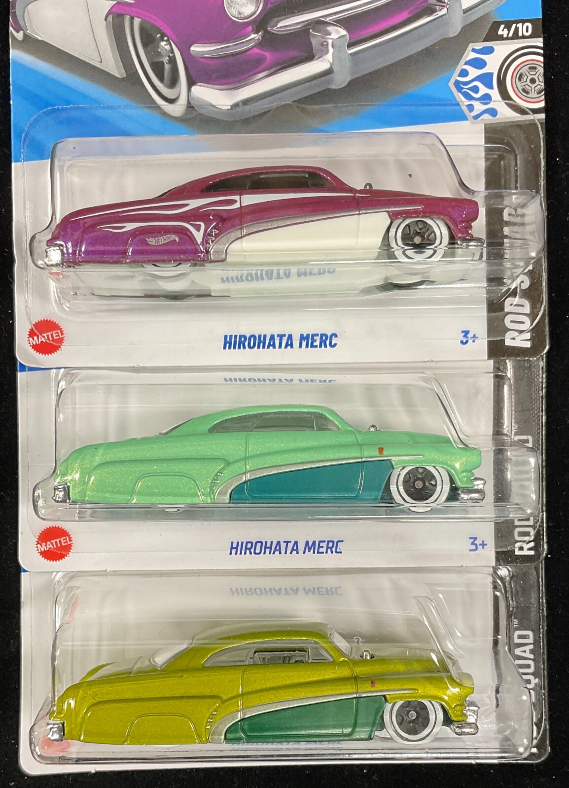 HOT WHEELS 2025,HIROHATA MERC #46, Mercury, Purple, w/ Green Rod Squad, Lot of 3