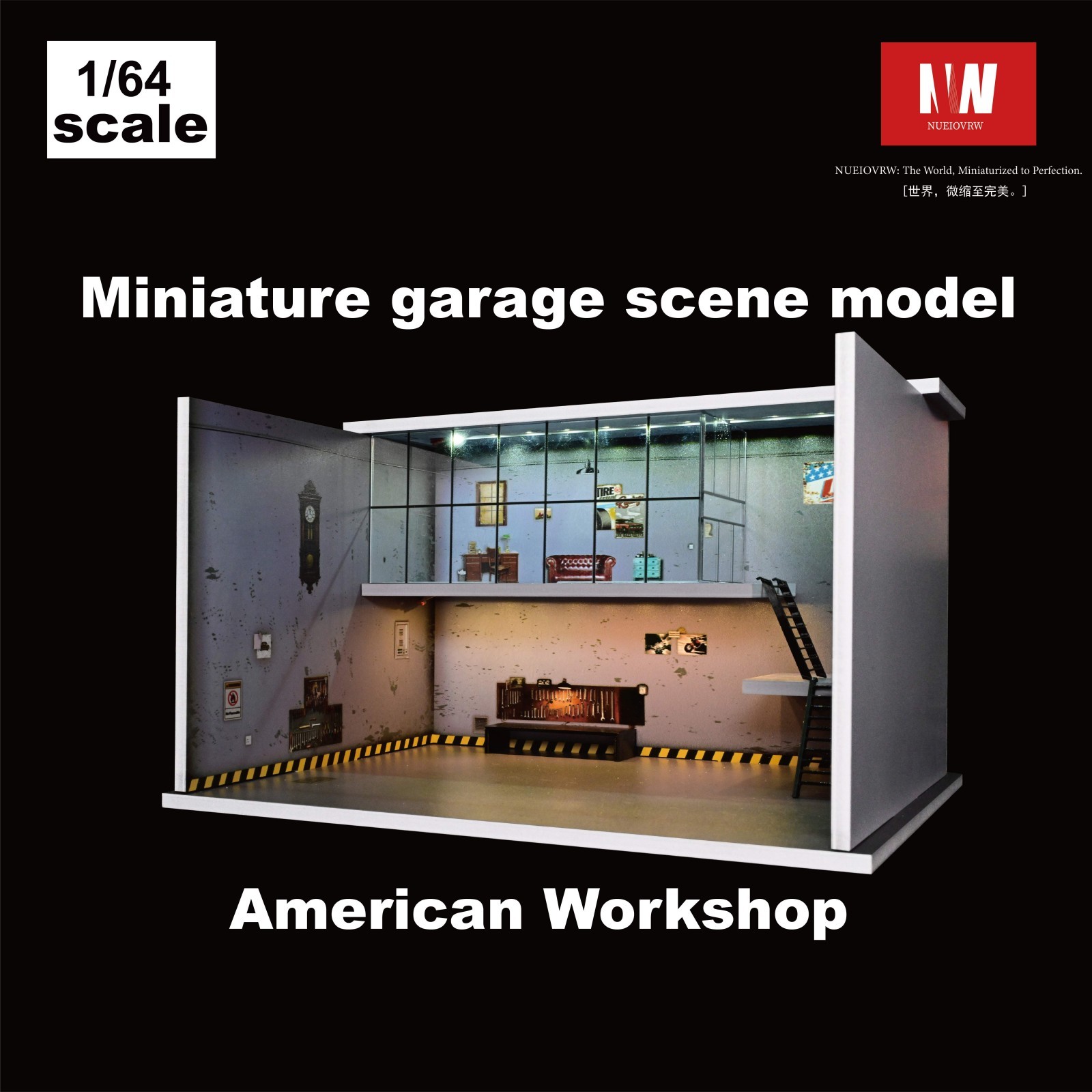 1/64 Diorama Car Garage Model LED City Repair Workshop Scene Display Model Gift