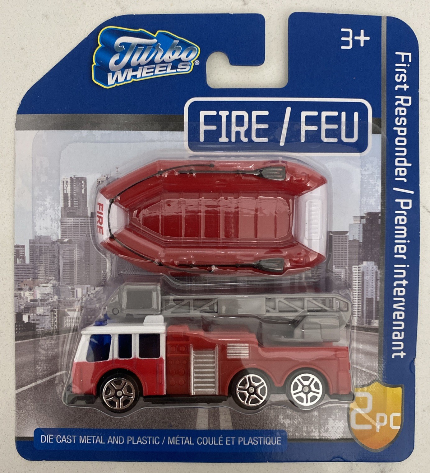 TURBO WHEELS Die Cast Metal/Plastic Red Fire Truck & Rescue Raft BRAND NEW!