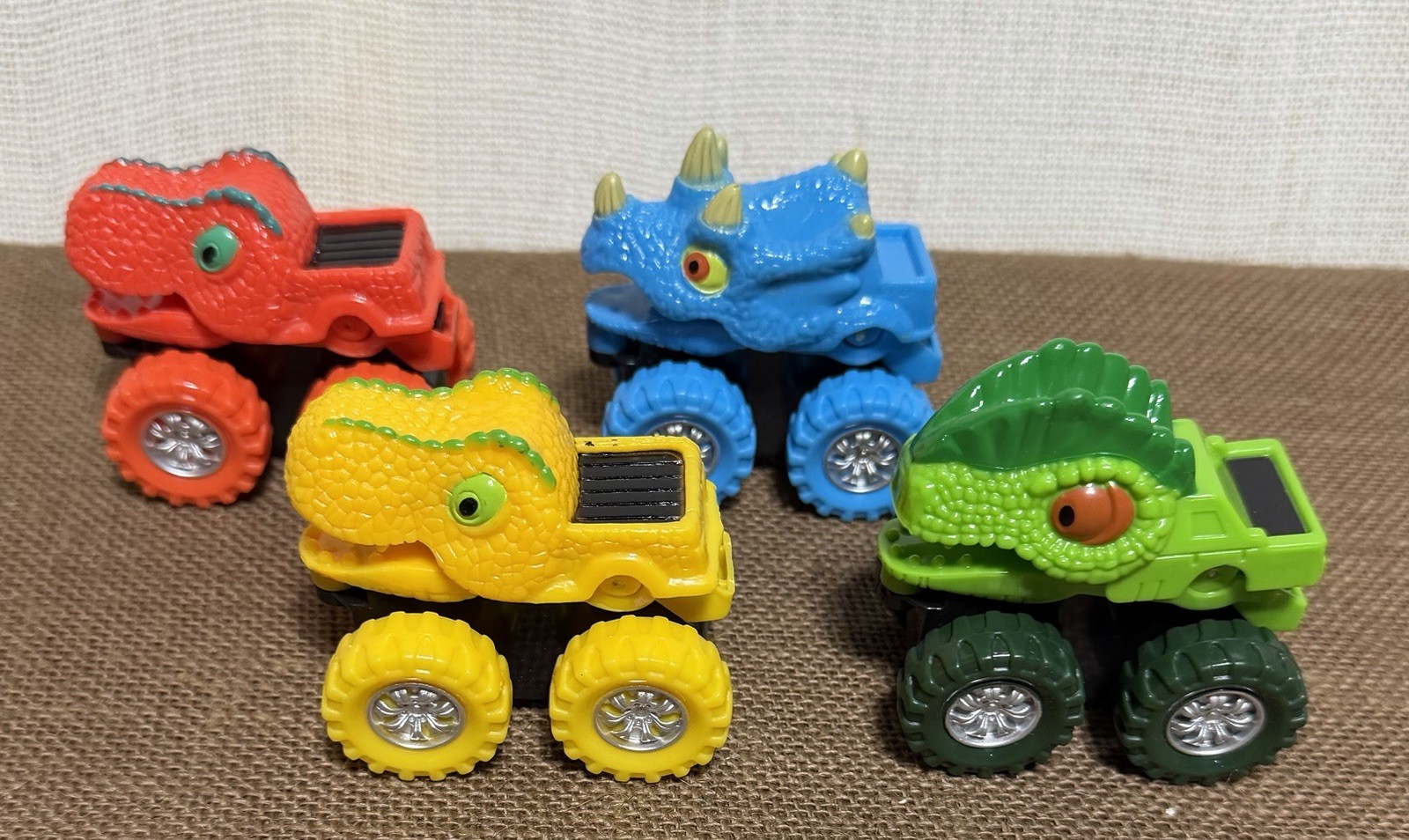 Set of 4 Multicolor Dinosaur Monster Truck Toy Cars Plastic Ages 3-7 Years