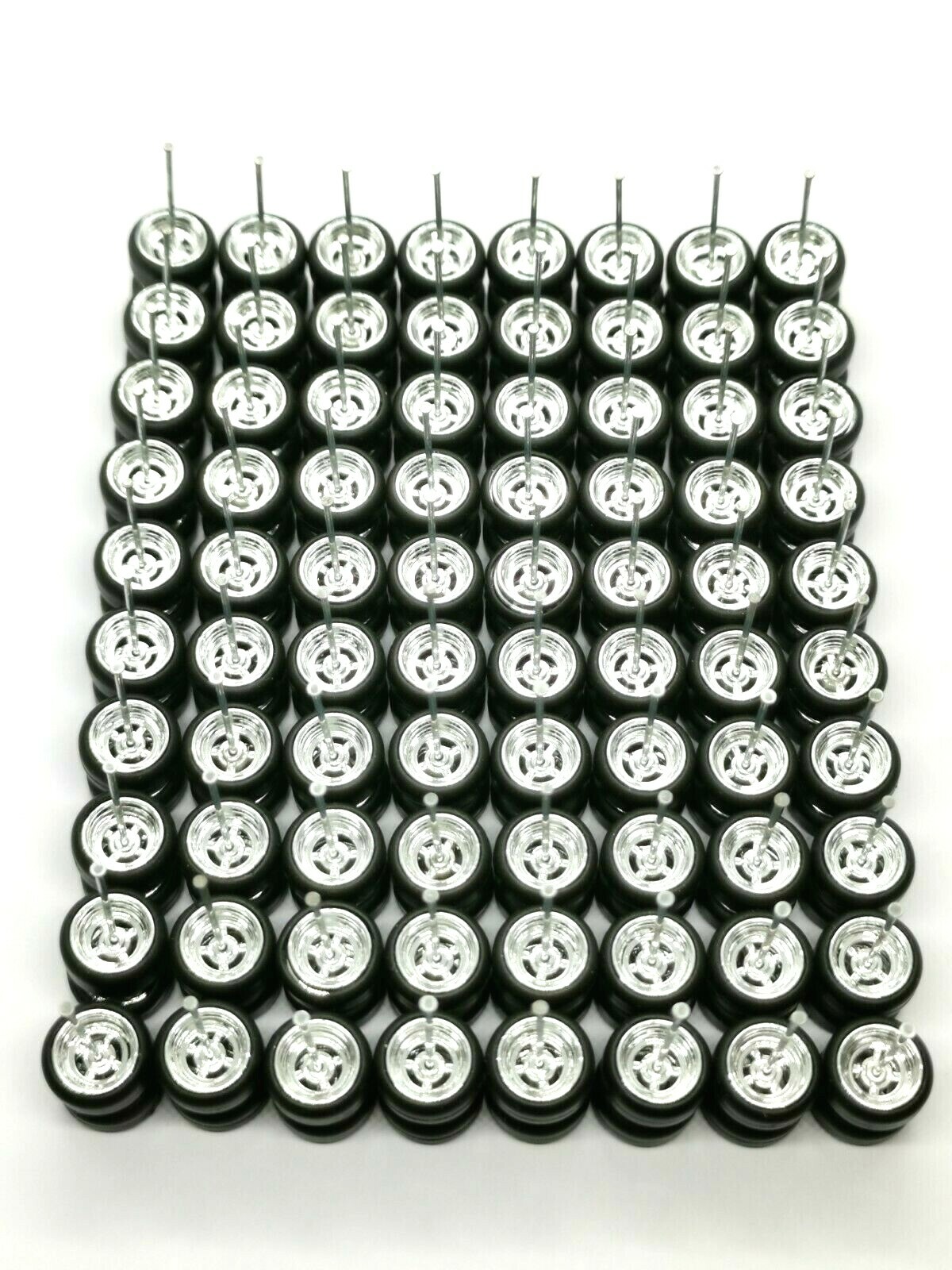 💗 Hot Wheels 40 sets 4 Spoke Donut long Axle fit 1:64 Chrome Rubber Tires