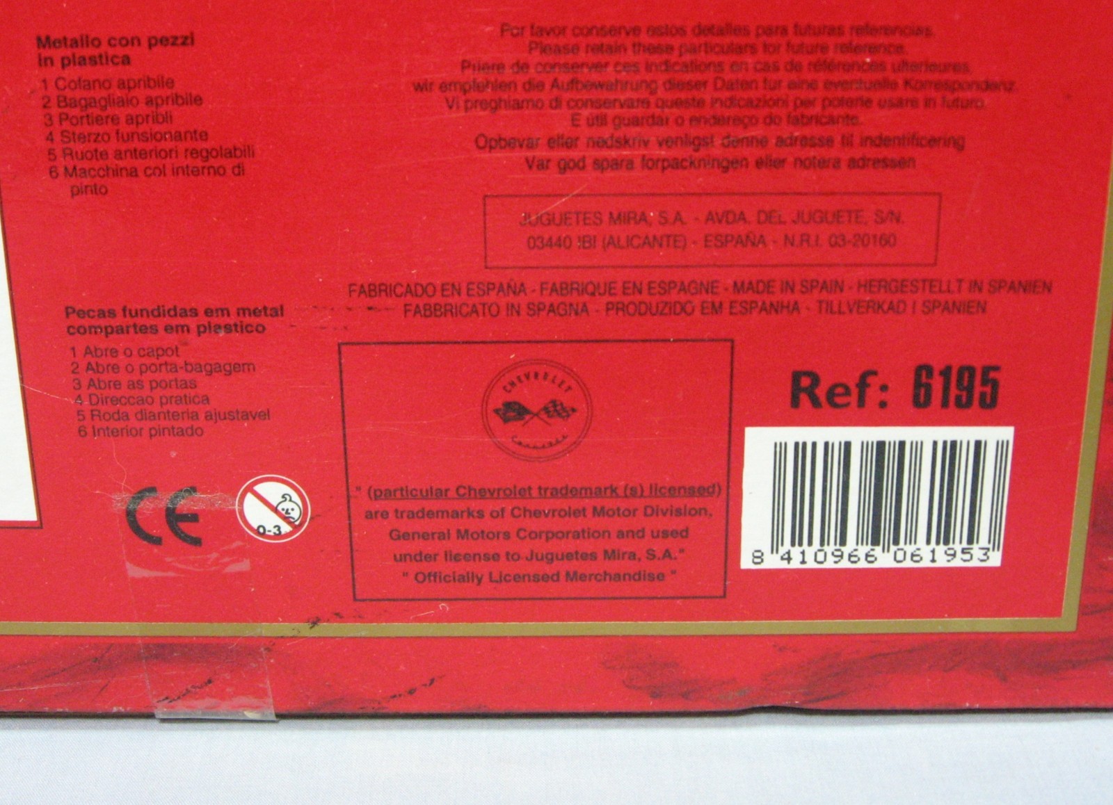 Mira Golden Line Die Cast 1:18 Scale 1954 Corvette Classic NIB Made in Spain