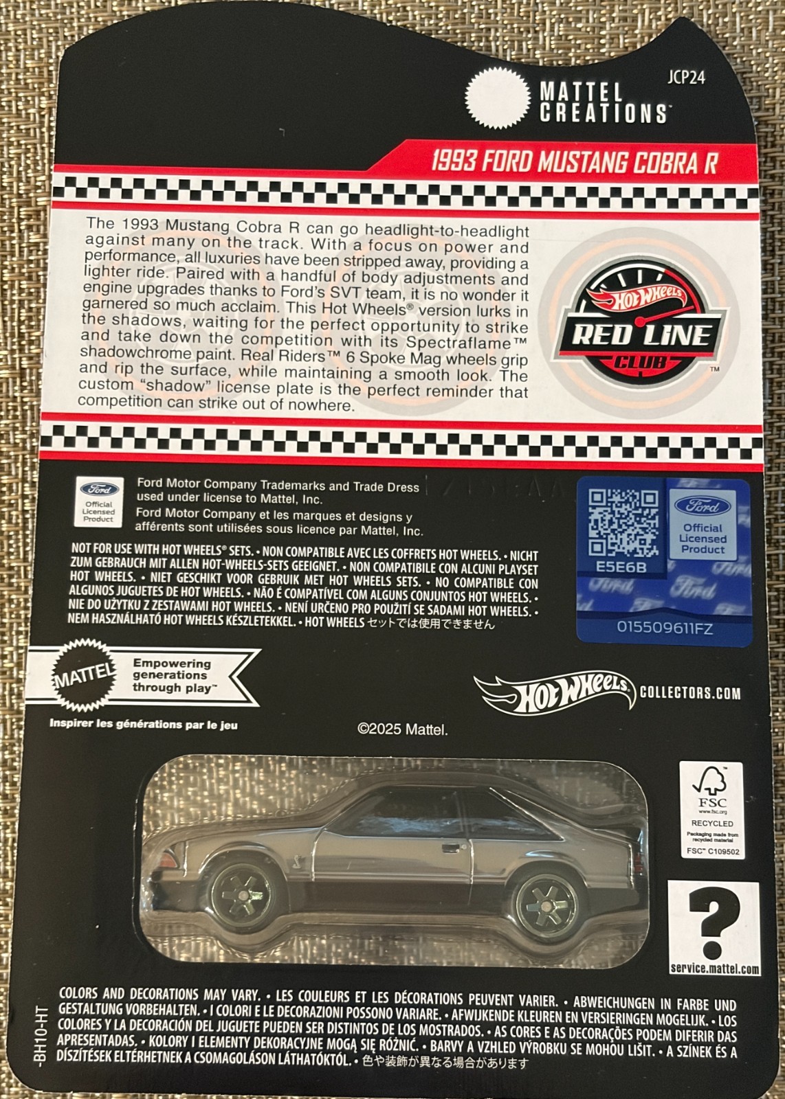 2025 Hot Wheels RLC, 1993 Ford Mustang Cobra R , Shadow Chrome , Free Shipping !