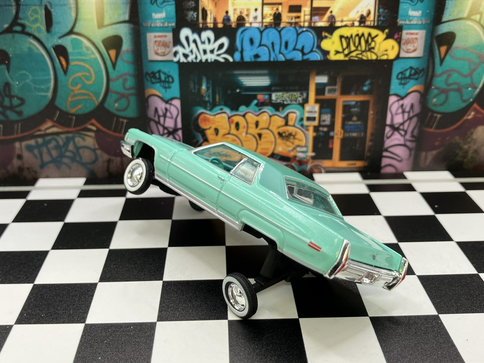 1971 Cadillac DeVille Lowrider 1/64 Scale Custom Diecast Car 3 Wheel Stance