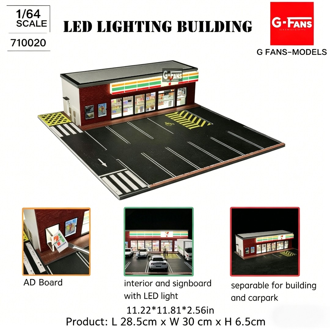 1/64 Diorama Diecast Garage Model LED Lighting Parking Lot Display Case Scene US