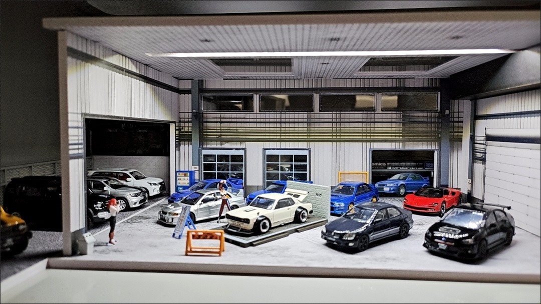 1/64 Diorama Car Garage Model LED Lighting City Factory Building Model Scene US