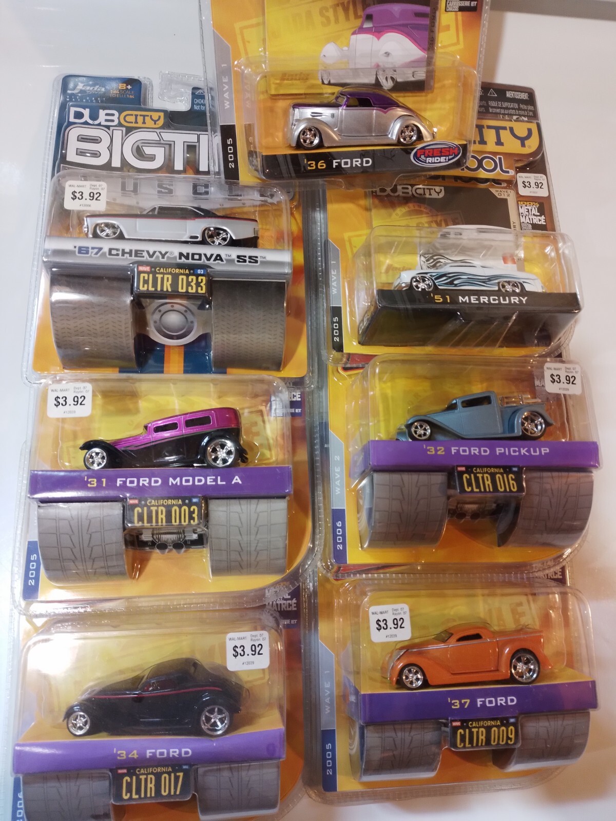 2005/06 Jada Toys 1:64 Diecast 7 Lot Chevy Nova SS, 51 Merc, 31/32/34/36/37 Ford