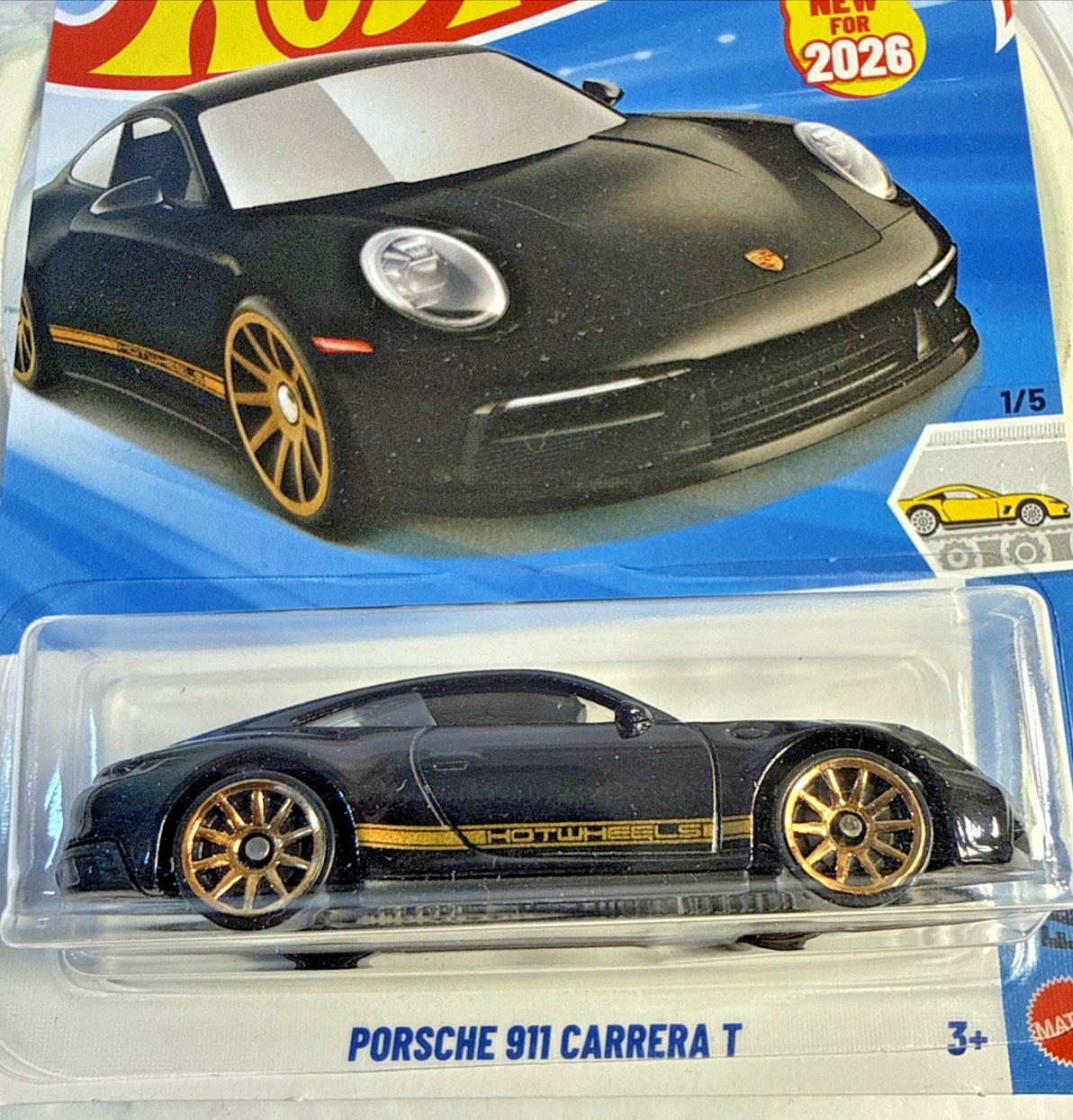 2026 Hot Wheels #15 1/5 PORSCHE 911 CARRERA T Black w/Gold ( LOT OF 2 – SALE )