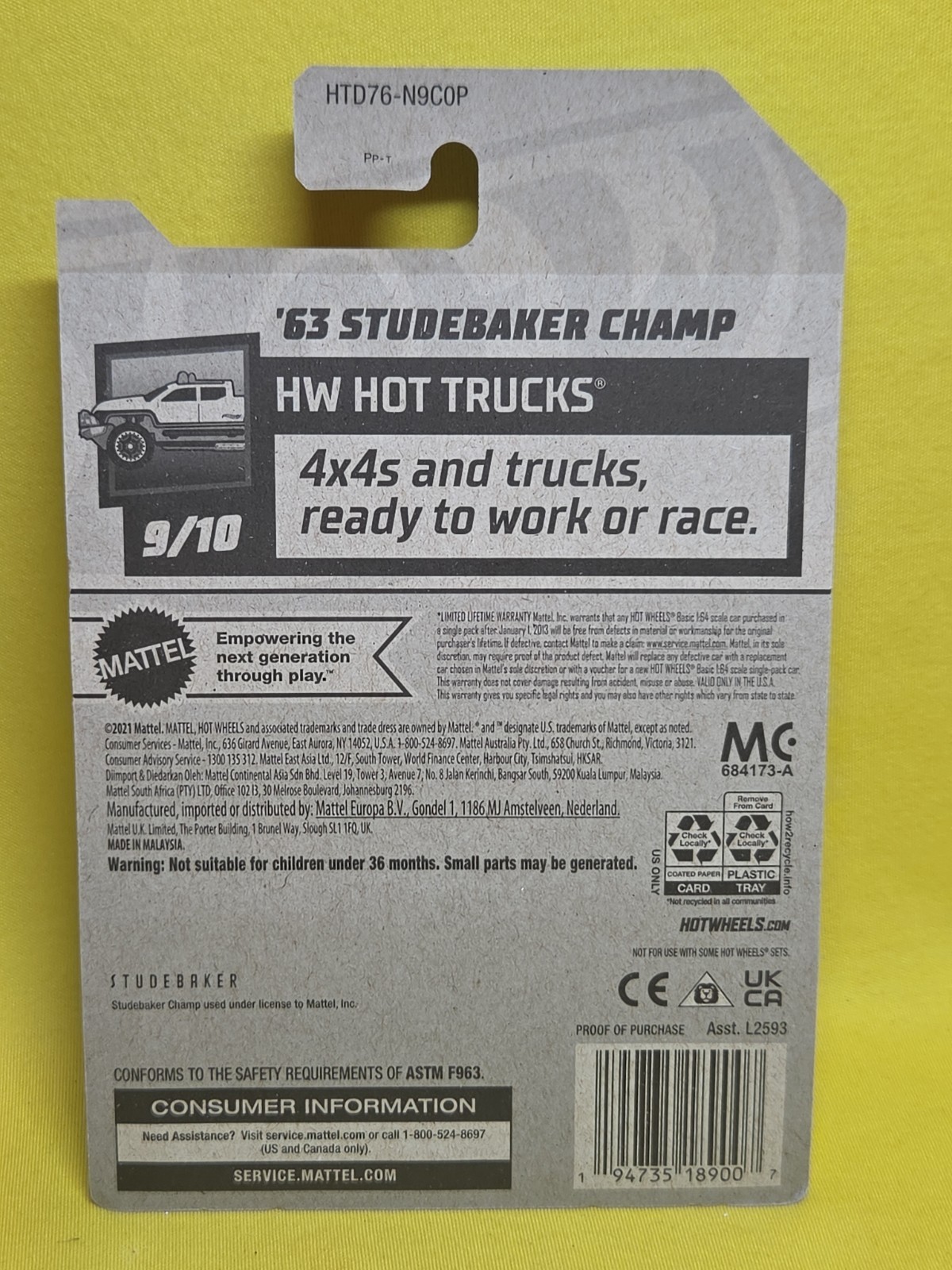 Hot Wheels HW Hot Trucks 9/10 ’63 Studebaker Champ 155/250 White & Gift 🔥61