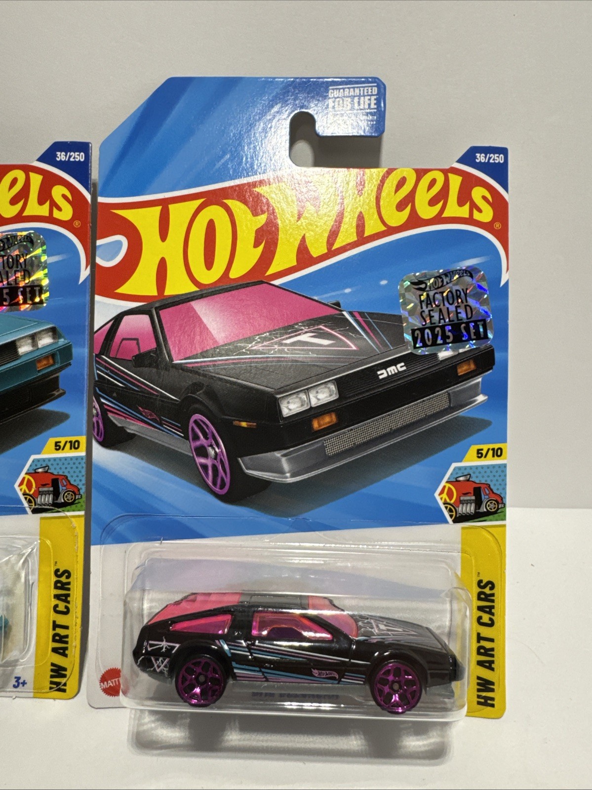 2 New Hot Wheels DMC Delorean Blue And Black Art Cars #36 FACTORY SEALED!!
