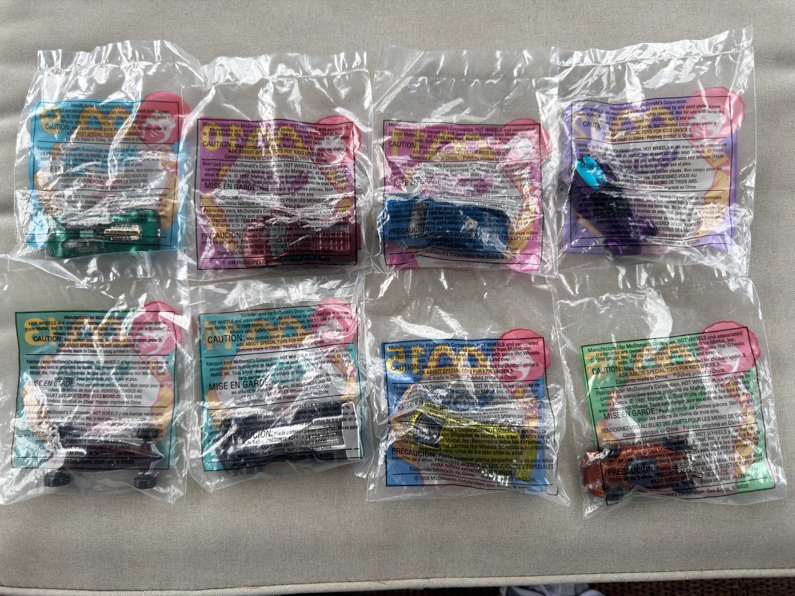 1999 Hot Wheels McDonalds Happy Meal Toys number 9 through 16 8 toys NIP