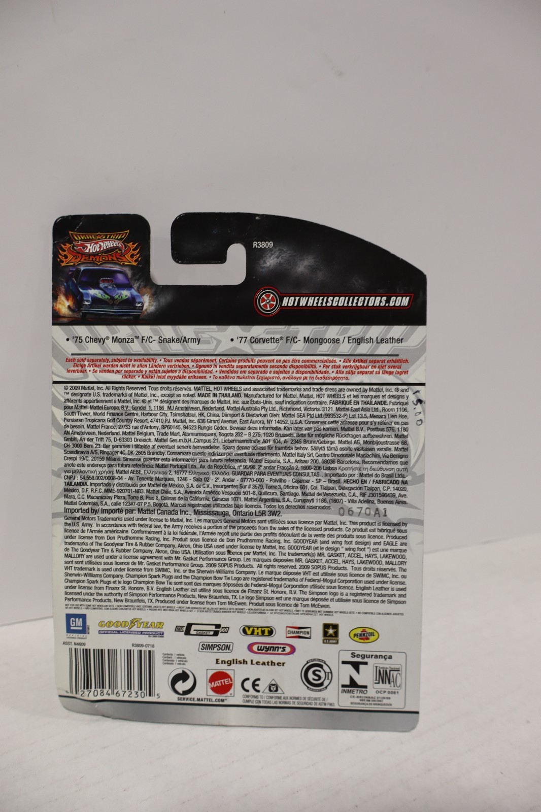 HOT WHEELS DRAG STRIP DEMONS DON Snake PRUDHOMME’S ARMY SNAKE CREASED CARD