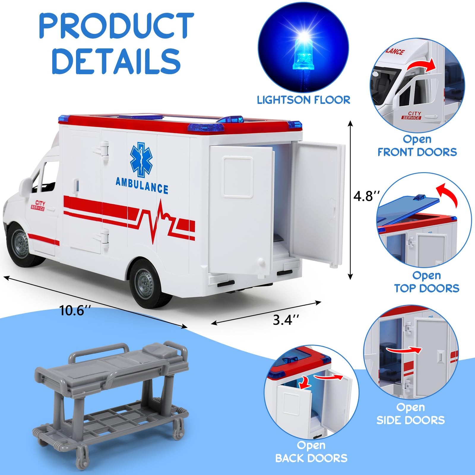 Toy Ambulance Boys Age 3-5 With 4 Different Flashing Lights & Sound, Back And…