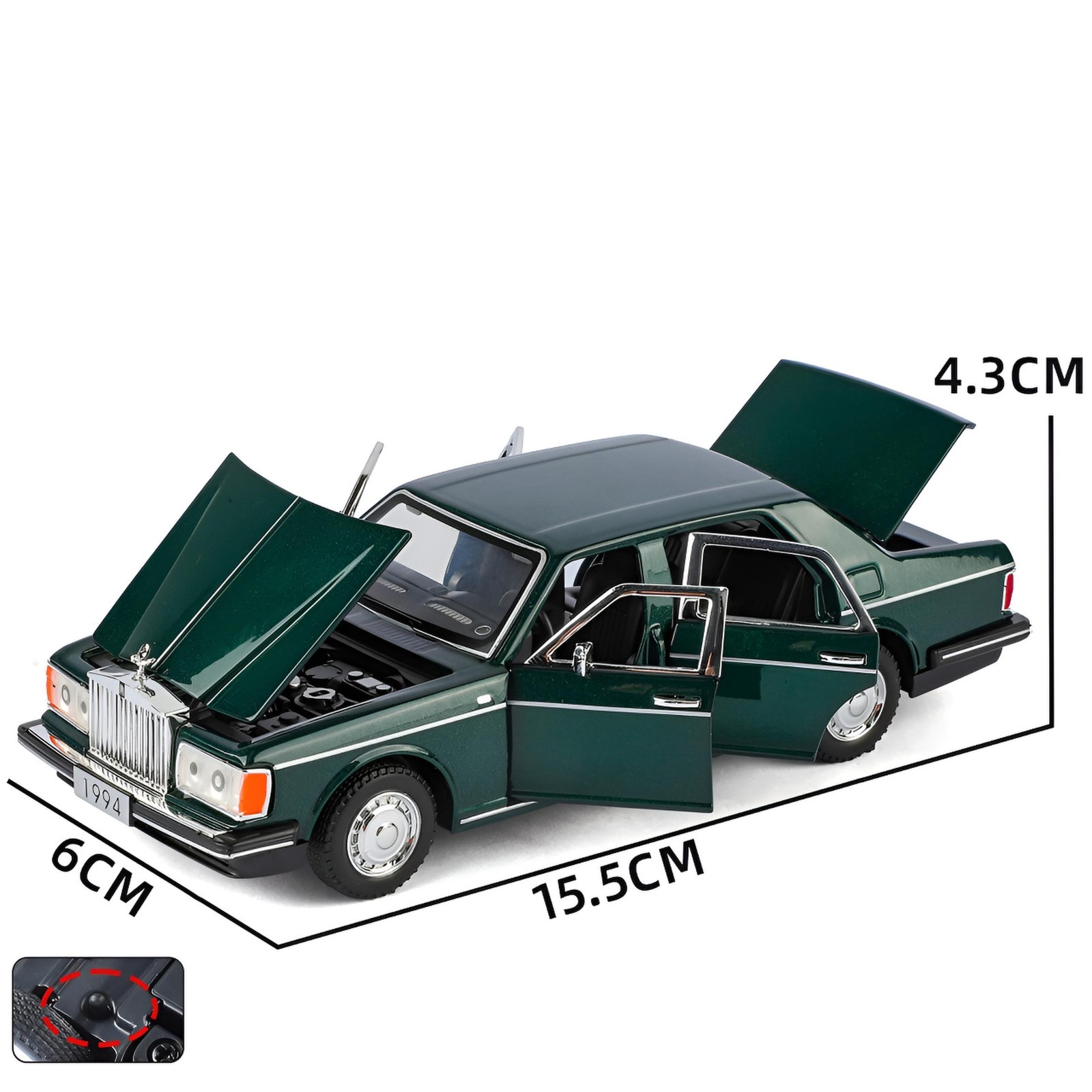 1:32 Vintage 1994 Rolls Royce Silver Spur Diecast-A Collectible Light Sound Toy