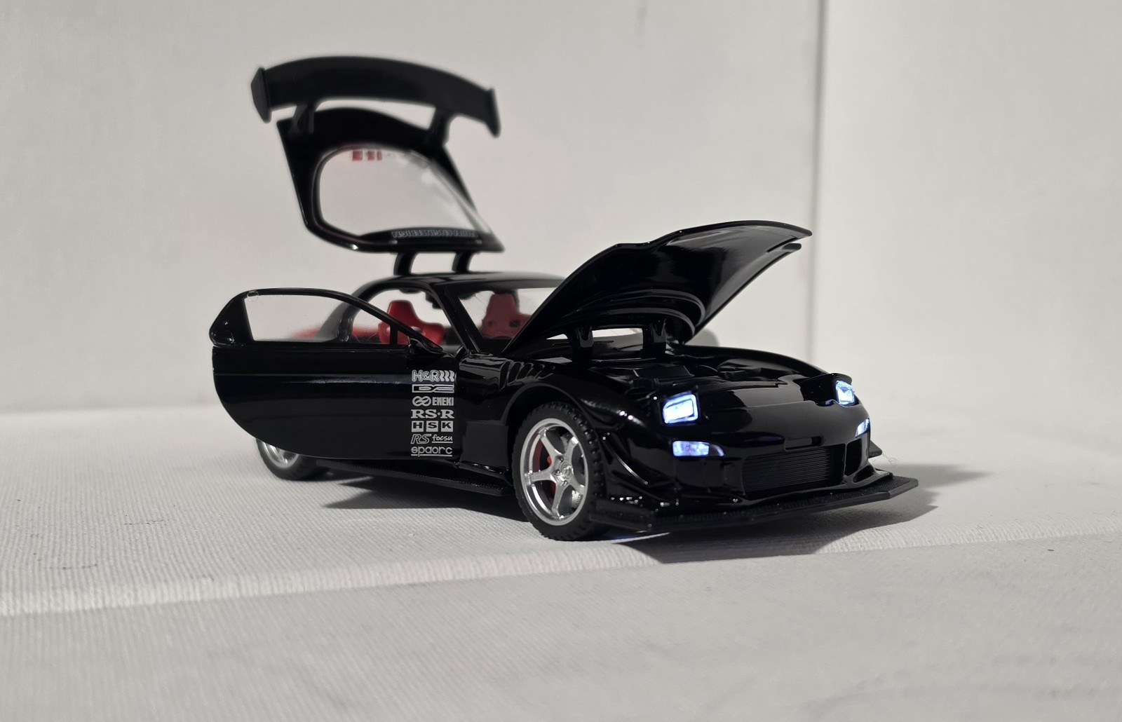 Mazda RX-7 Black Diecast Car 1:32 w/ Rear Wing Light-Up Highly Collectible