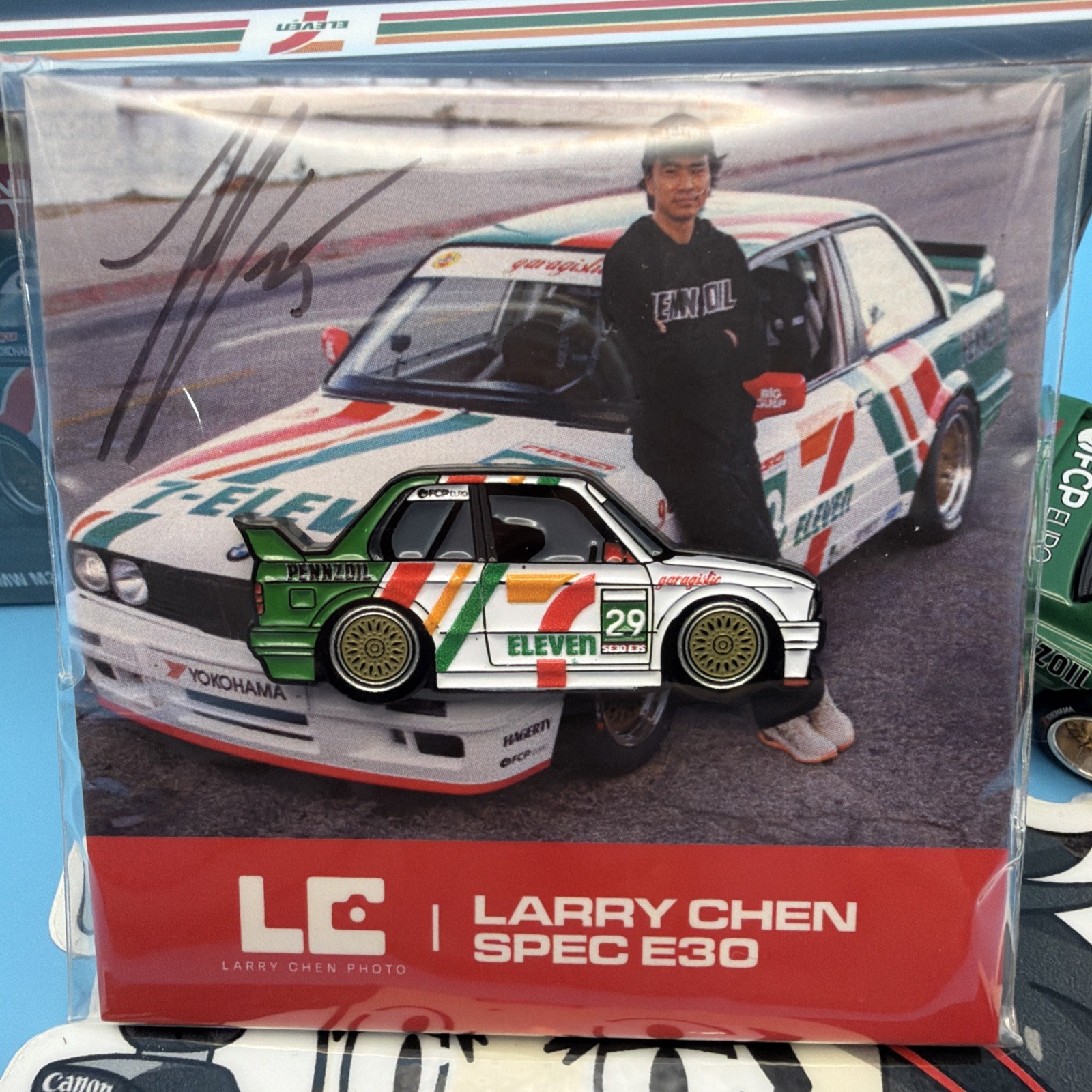 2025 Larry Chen Signed LEEN CUSTOMS PIN with Kaido House 7-ELEVEN 1984 BMW E30