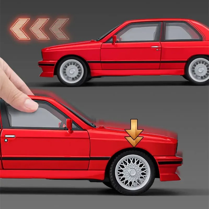 1:24 1988 BMW M3 E30 Diecast Alloy Sports Car Model Sound & Light Collectible