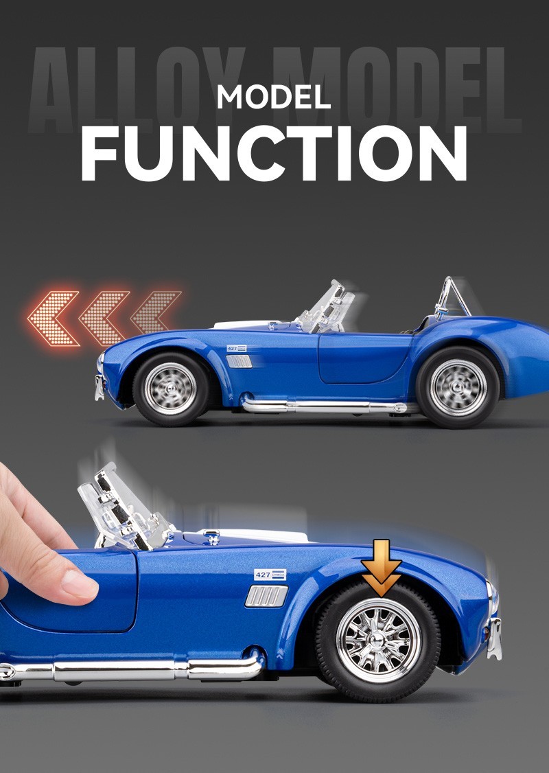 1:24 Ford Shelby Cobra 427 S/C Diecast-Light Sound Vintage Charm for Collectors