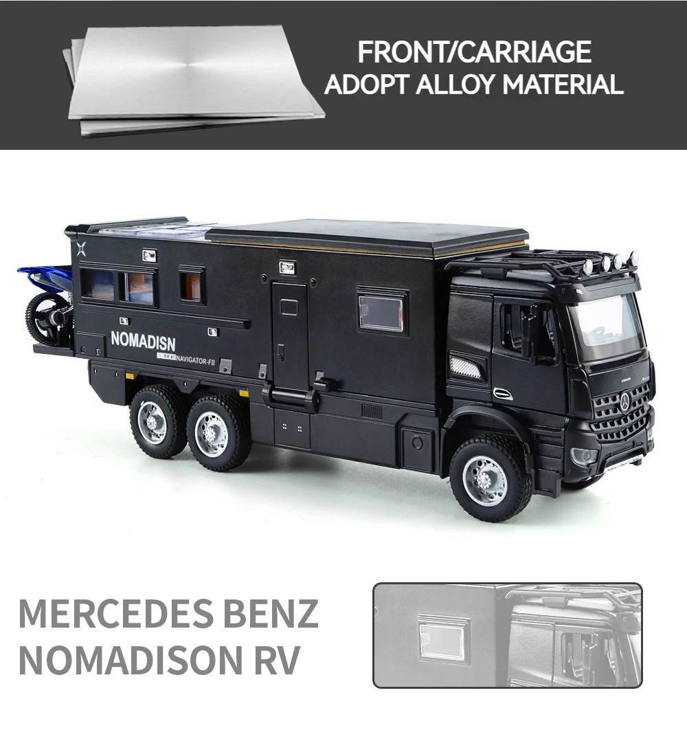 1:24 Benz Camper RV Motorhome Toy Model Car Diecast Pull Back Toy Sound Light