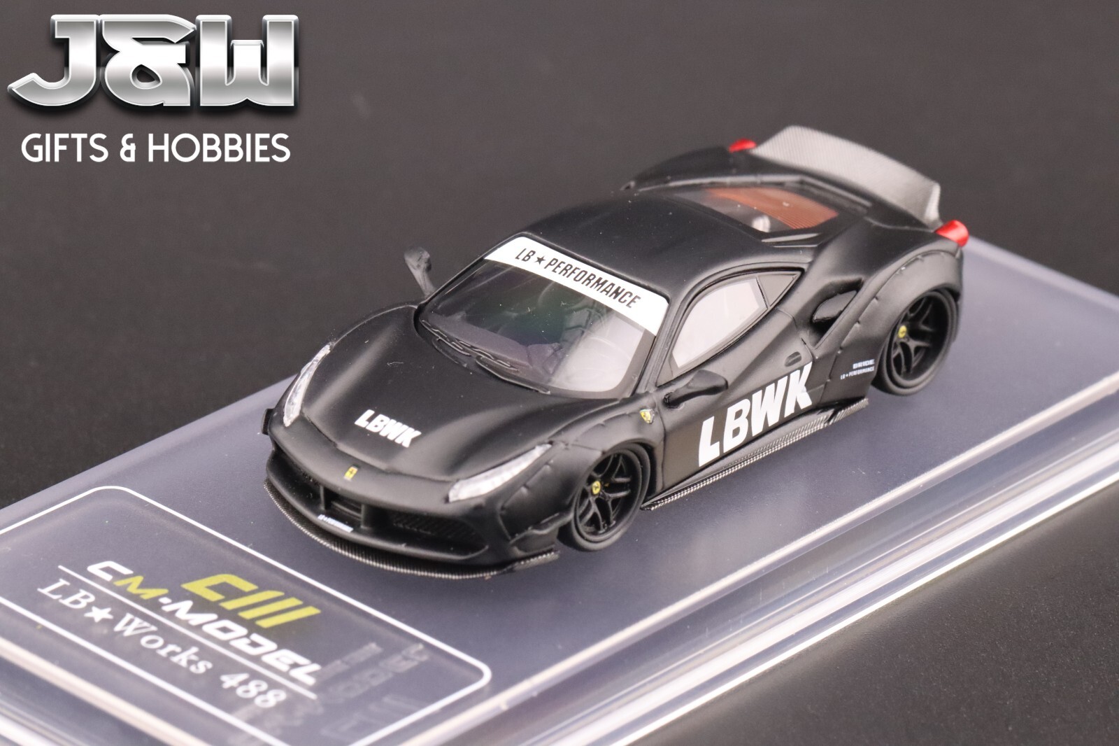 CM Model LBWK Liberty Walk 488 Widebody Matted Black with Carbon 1/64