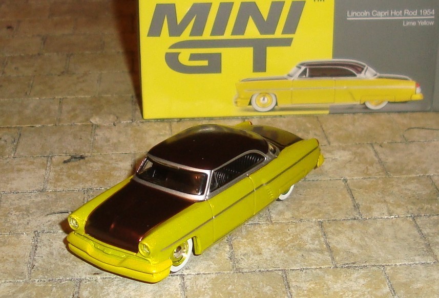 1954 LINCOLN CAPRI HOT ROD CAR – LIME YELLOW – 1:64 SCALE – MINI GT