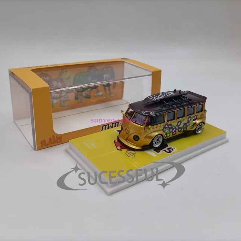 1/64 VW T1 Wide Body Bus Gold Diecast Alloy Car Model Collectible