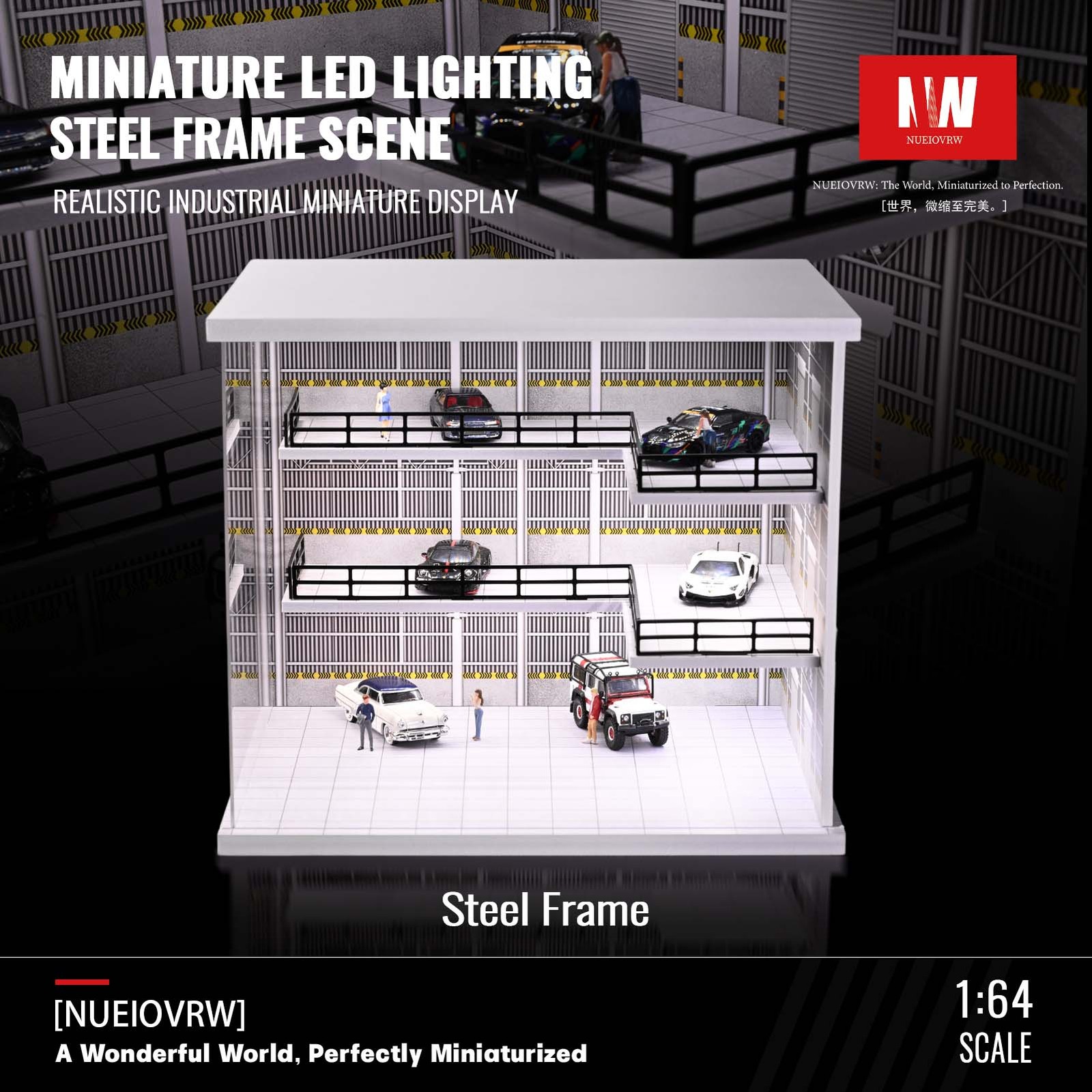 Diorama 1/64 Diecast Car Garage Model LED Street Building Multi-store Display US