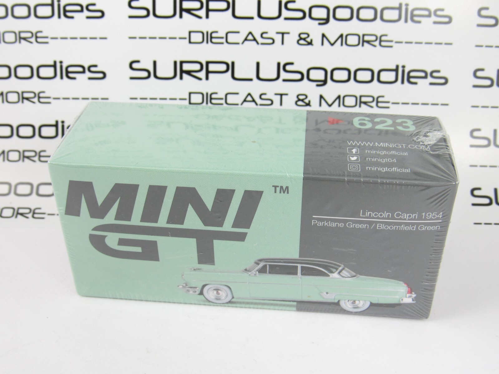 2024 Mini-GT Overseas Box Ed: Parklane/Bloomfield Green 1954 LINCOLN CAPRI #623