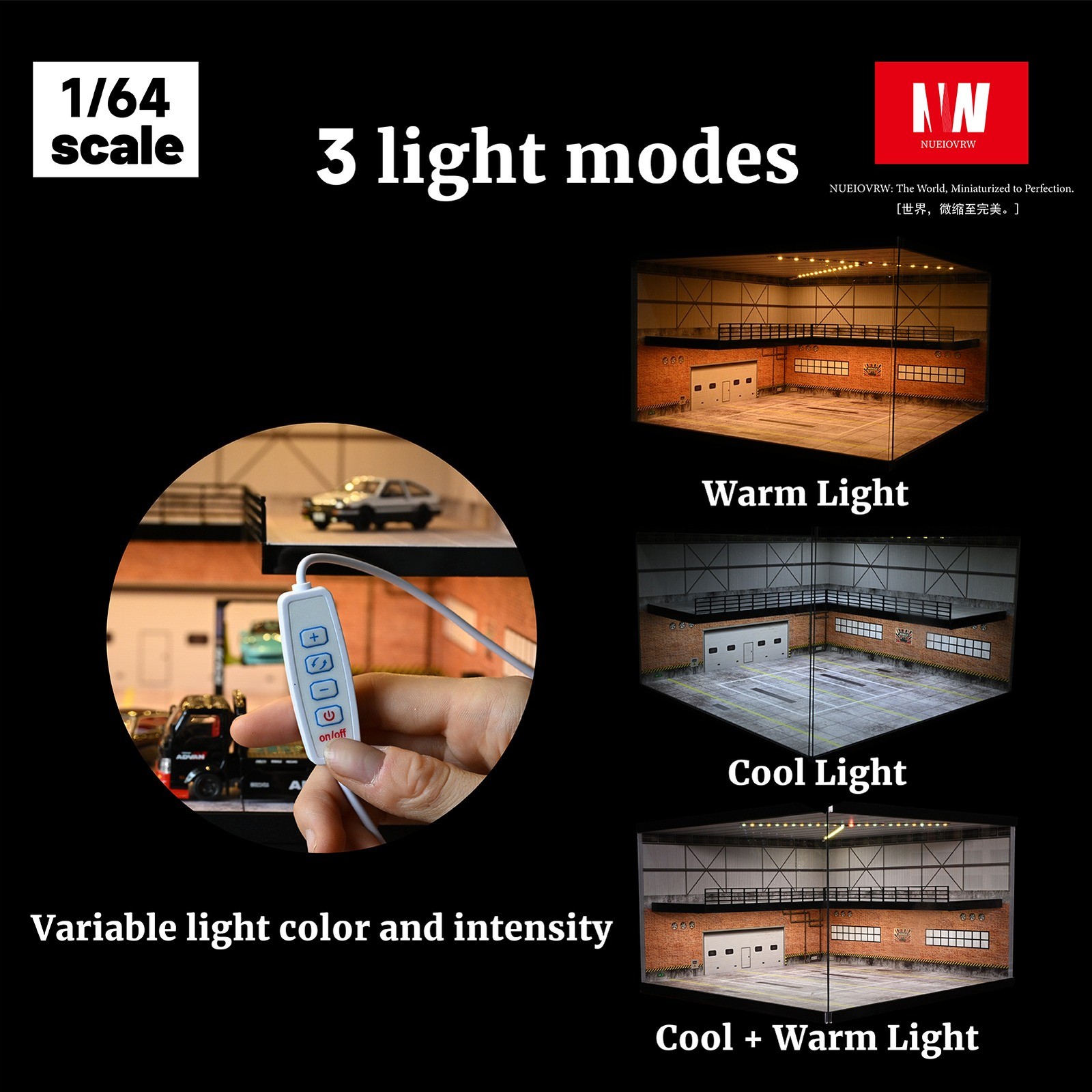 Diorama 1/64 Big Garage Model LED Lighting Parking Lot Scene Display Case Toy US