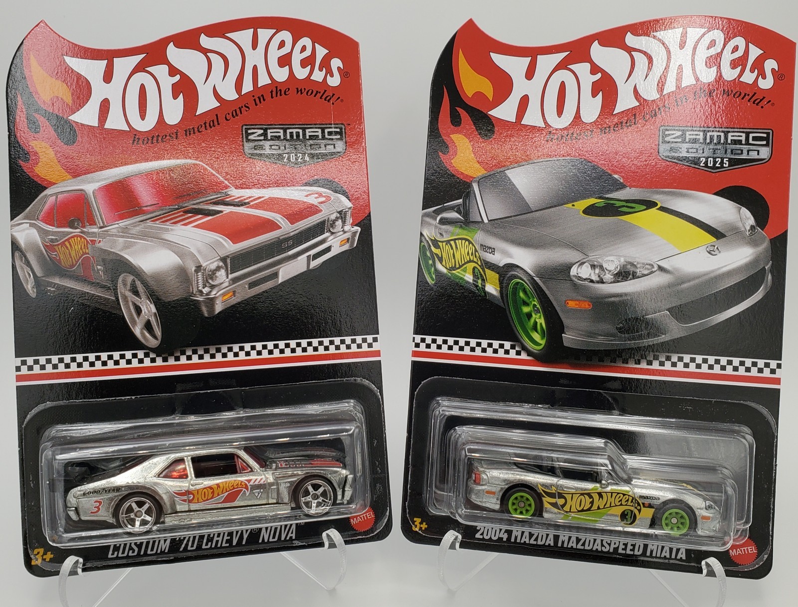 Hot Wheels ZAMAC RLC Collector Edition Custom ’70 Chevy Nova & 2004 Mazda Miata