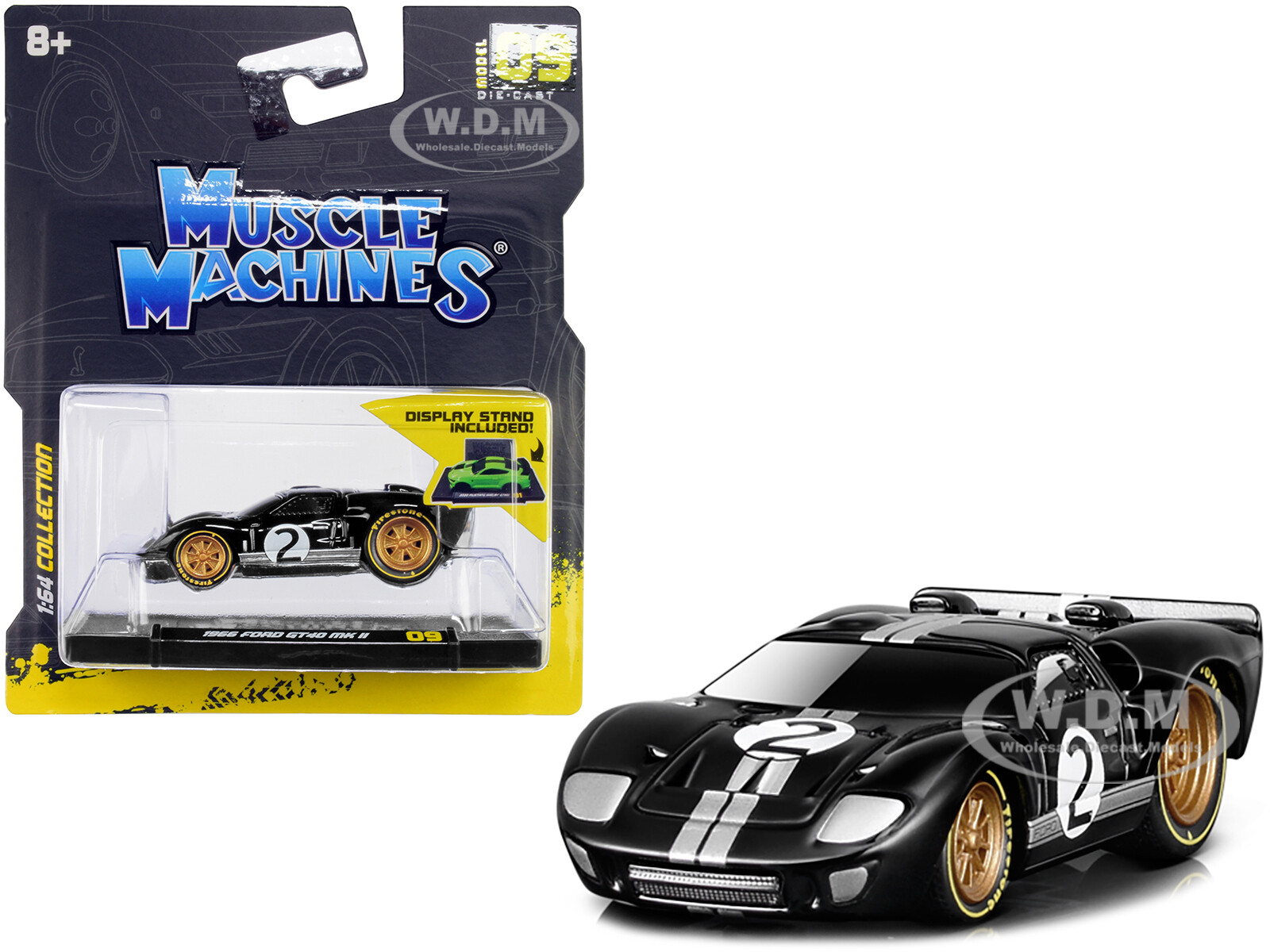 1966 FORD GT40 MKII #2 BLACK W/ STRIPES 1/64 DIECAST MODEL MUSCLE MACHINES 15545