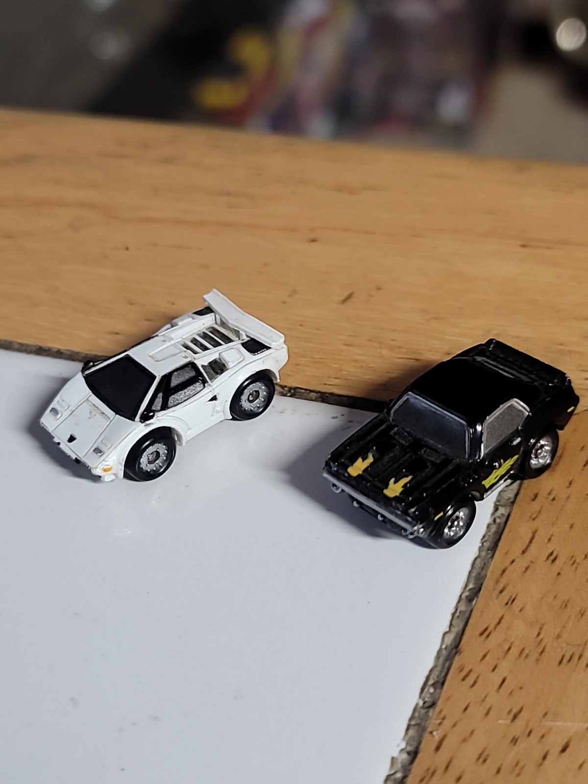 Micro Machine Plymouth Barracuda in Black(rare) And White Lamborghini