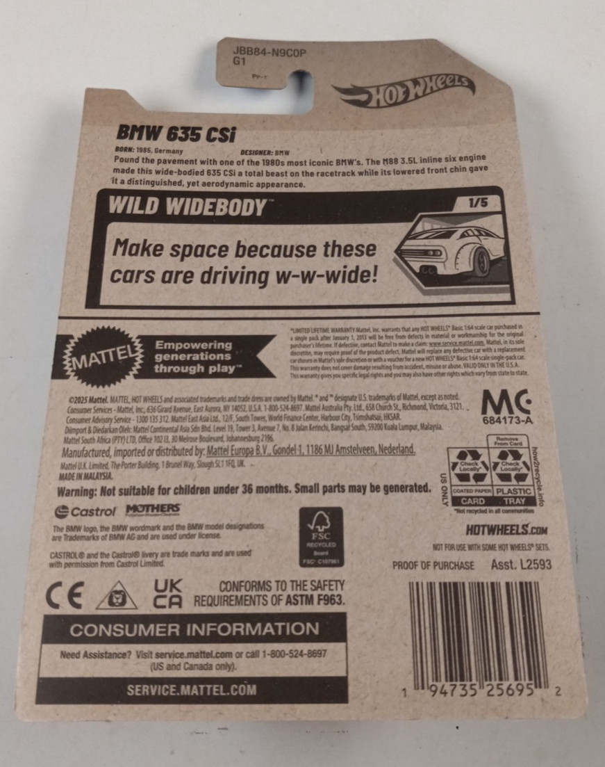 2025 Hot Wheels BMW 635 CSi Orange 185/250 Wild Widebody 1/5