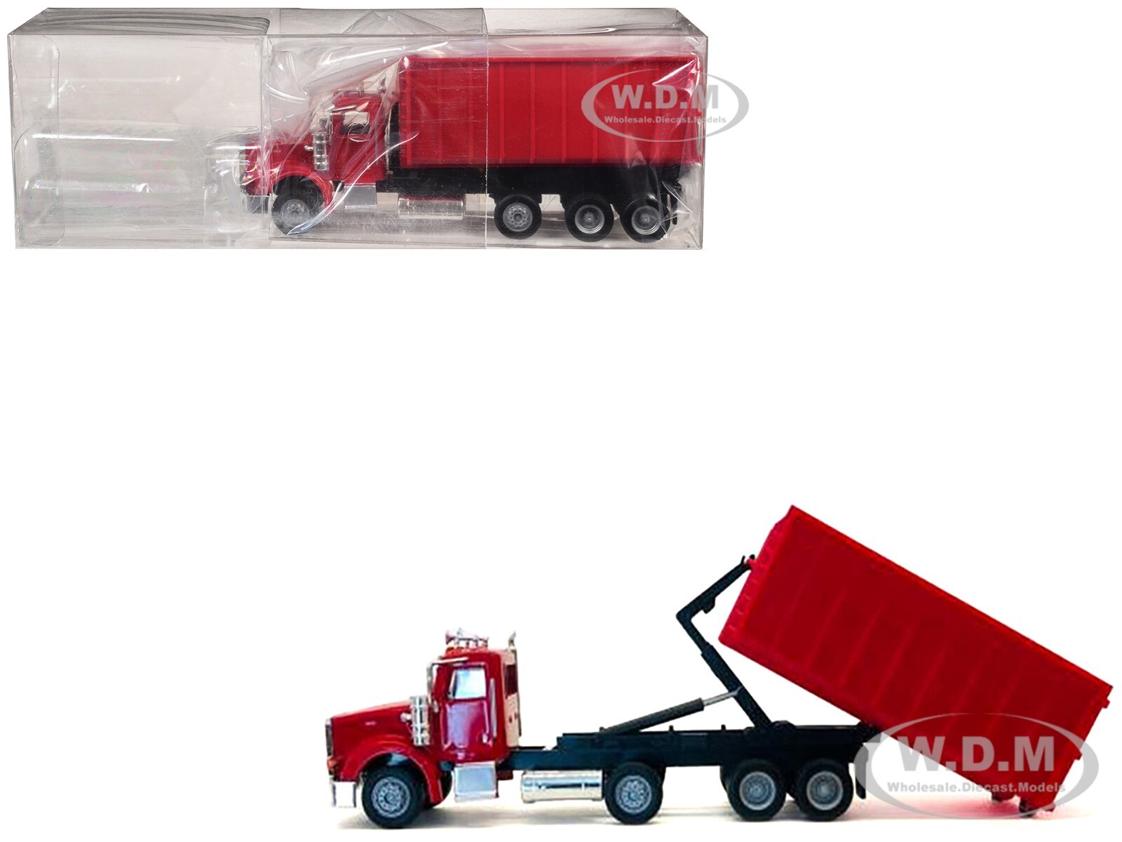 PETERBILT 367 ROLL-OFF DUMP TRUCK RED W/RED BOX 1/87 (HO) BY PROMOTEX 006605 R