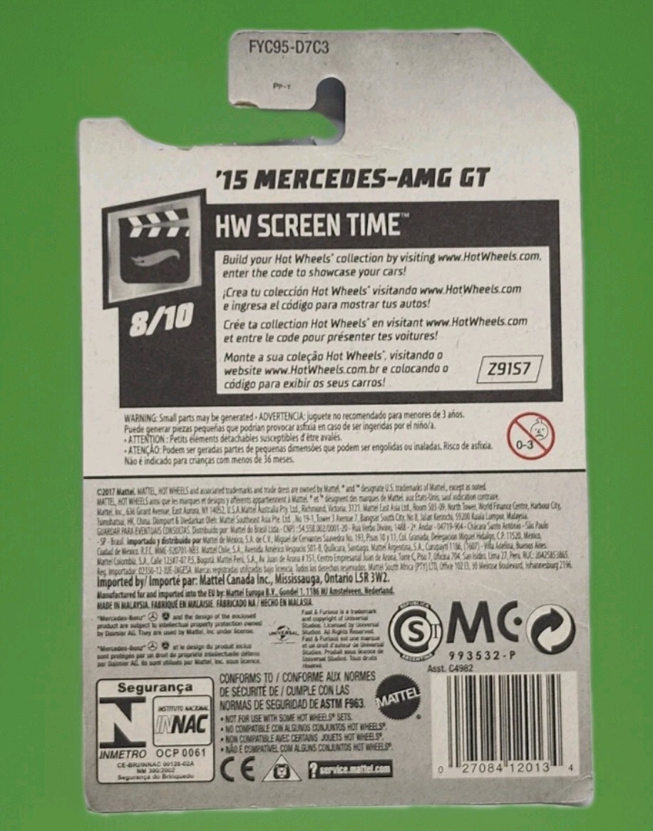 Mattel Hot Wheels Fast & Furious Hw Screen Time 8/10 C4982 ’15 Mercedes-amg NEW