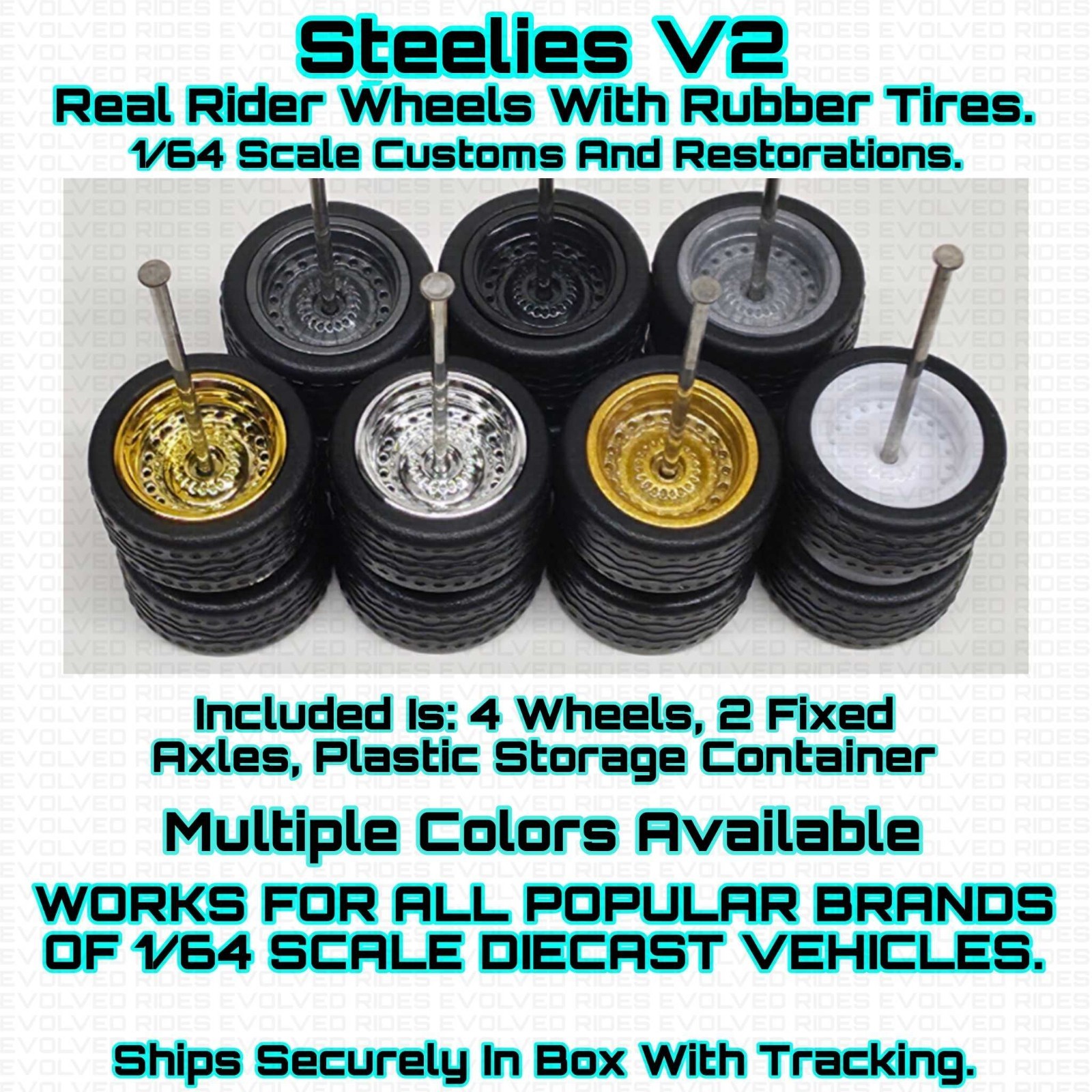 Steelie V2 Real Rider Wheels Rubber Tire For 1/64 Scale Custom Hot
