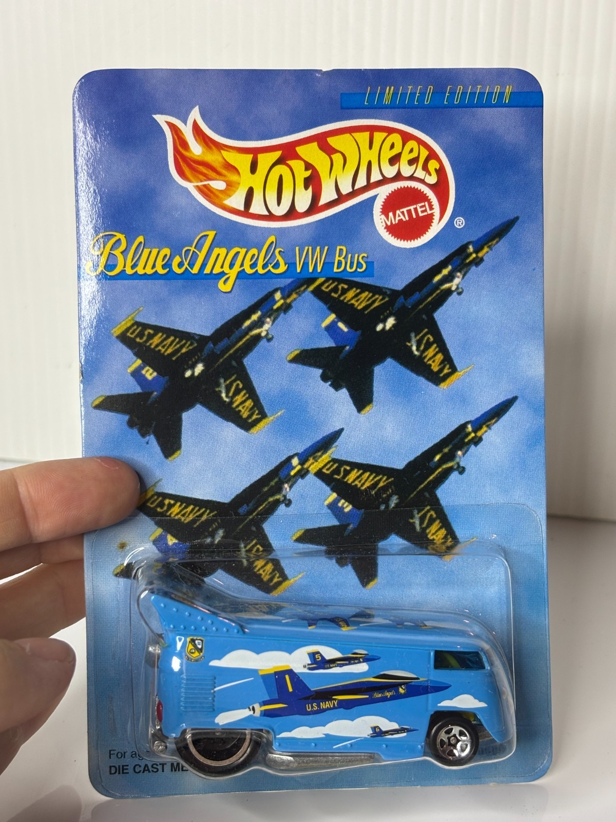 90s Hot Wheels Limited Edition (1997) Blue Angels VW Bus Toy w/ Protector Case