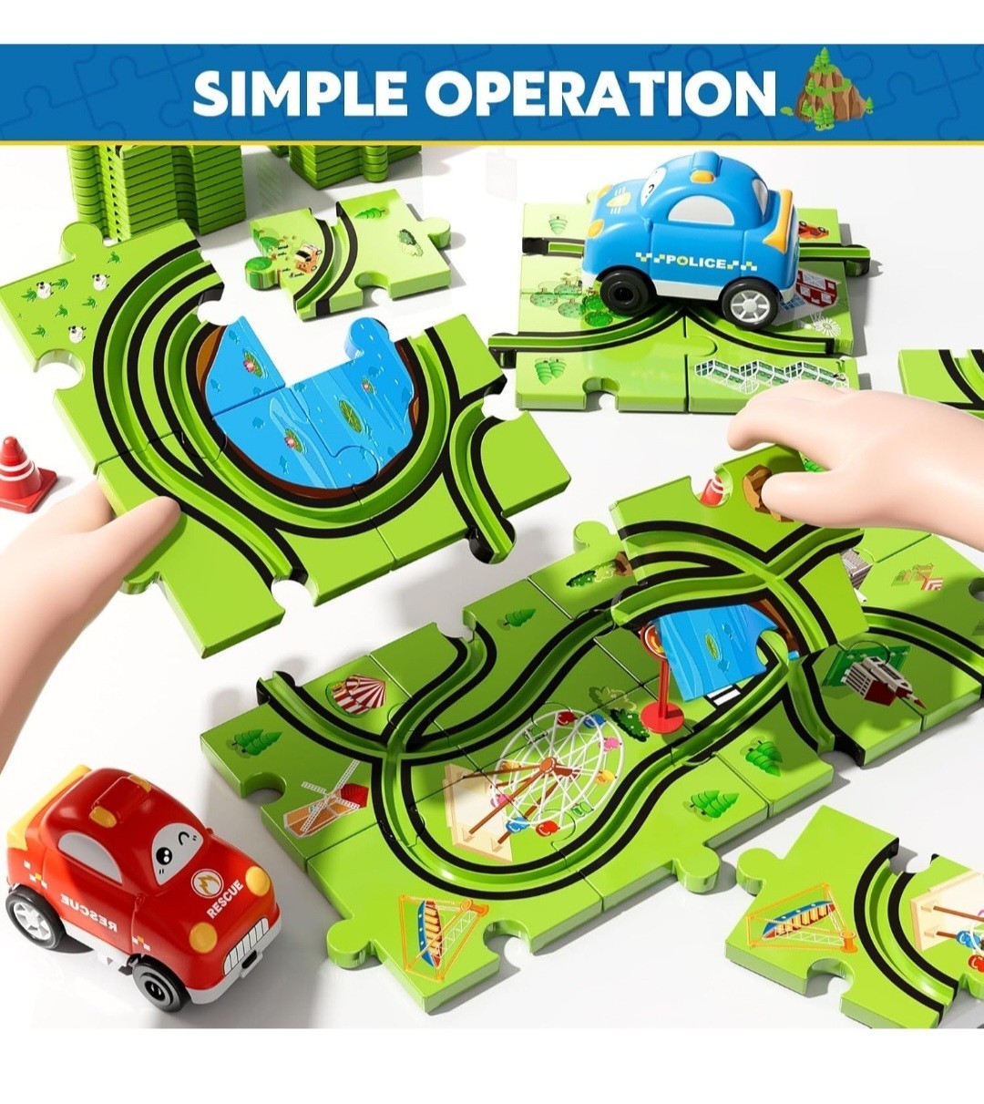 48PCS Puzzle Race Track Car Set for Kids Boy & Girl Floor Puzzle Tracks Car Toys