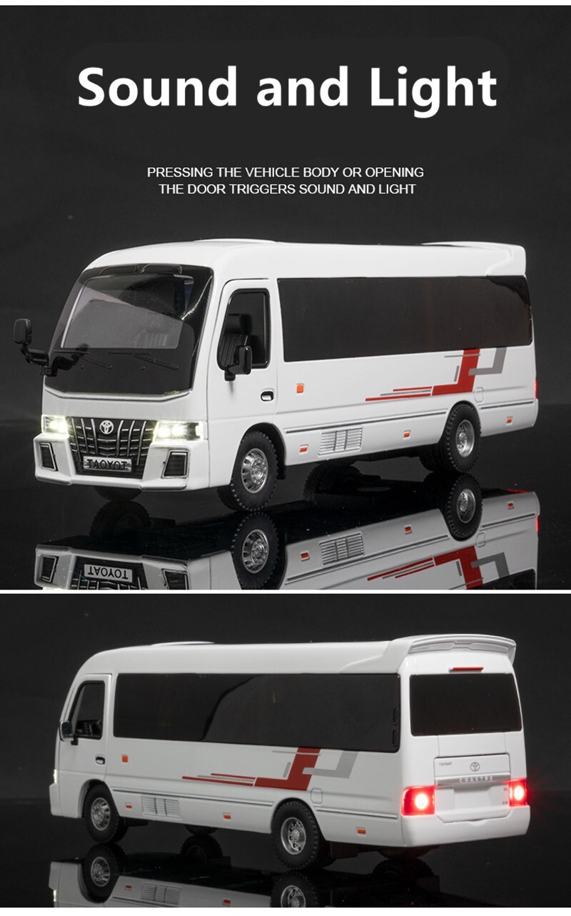 1:32 Alloy Coaster Bus Diecast Model – Sound & Light Toy Vehicle Gift