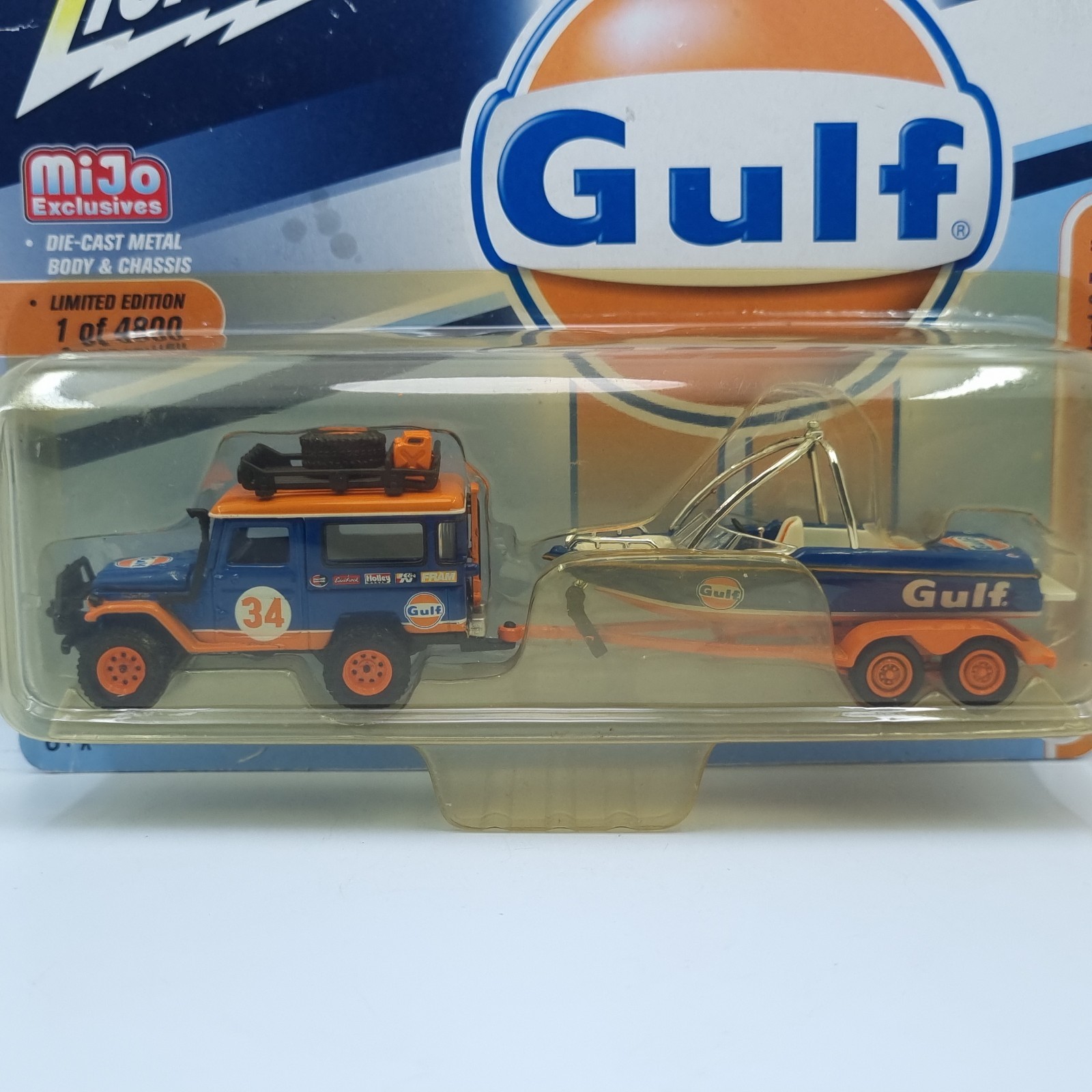 JOHNNY LIGHTNING MIJO 1980 TOYOTA LAND CRUISER FJ40 GULF BOAT & TRAILER OFF ROAD