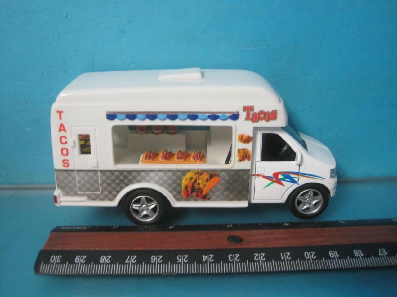LOT OF 3 KINSFUN TACO FOOD TRUCK DIE CAST METAL PULLBACK ACTION TOY CAR VE-TACTR