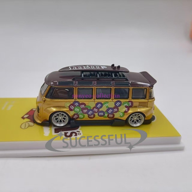 1/64 VW T1 Wide Body Bus Gold Diecast Alloy Car Model Collectible