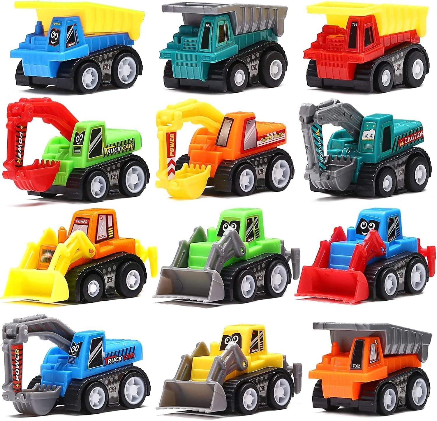 Funcorn Toys Pull Back Car 12 Pcs Mini Truck Toy Kit Set Dumper Excavator