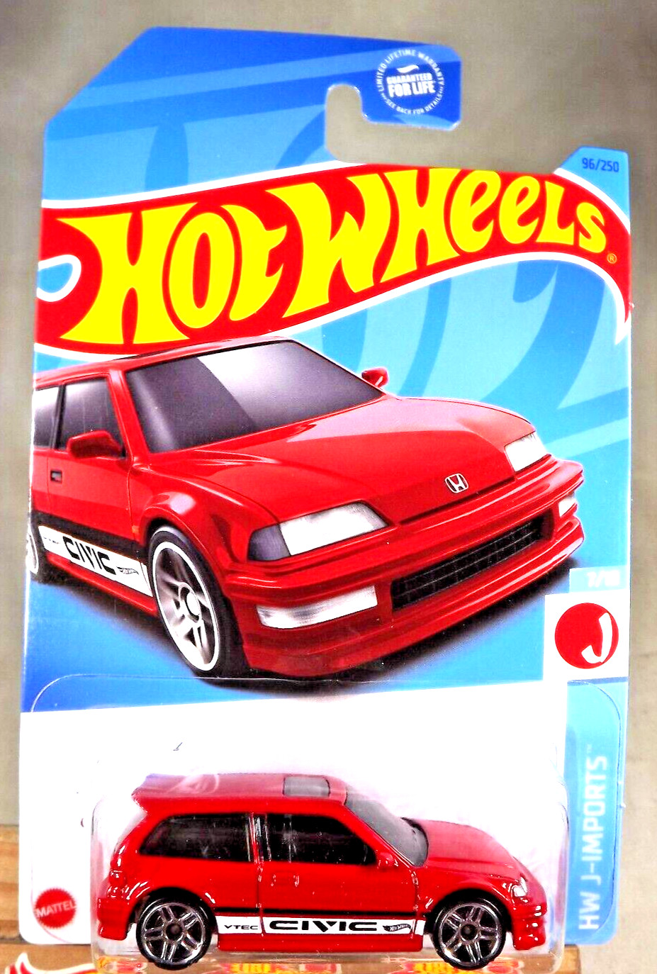 2023 Hot Wheels #96 HW J-Imports 7/10 ’90 HONDA CIVIC EF Red w/Chrome Pr5 Spokes