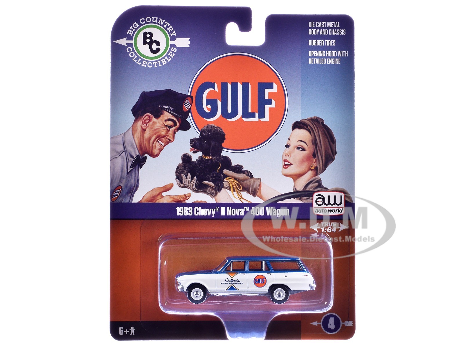 1963 CHEVROLET II NOVA 400 WAGON “GULF” 1/64 MODEL BY AUTO WORLD AWBC003-AWSP201