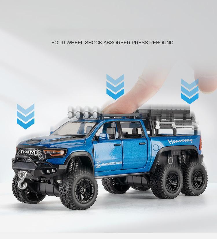 1:32 Dodge Ram 1500 Trx 6*6 Warlord Alloy Diecast Model Car with Sound & Light
