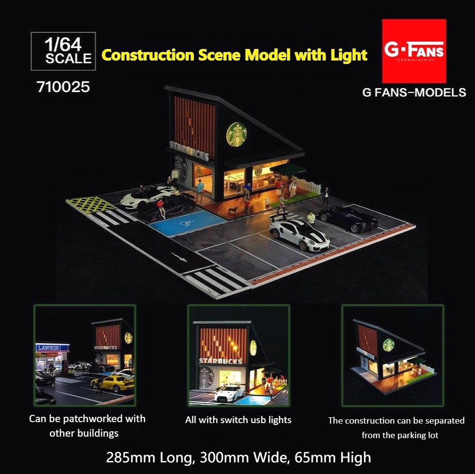 Diorama 1/64 Car Garage Model LED Lighting City Parking Lot Scene Display Model