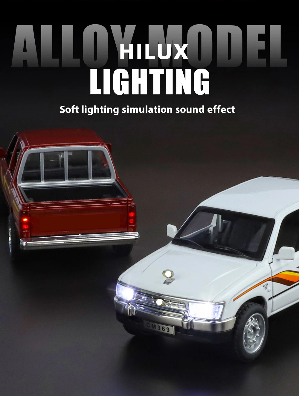 1:32 Toyota Hilux Alloy Model Off road Pickup with Sound and Light Diecast Toy
